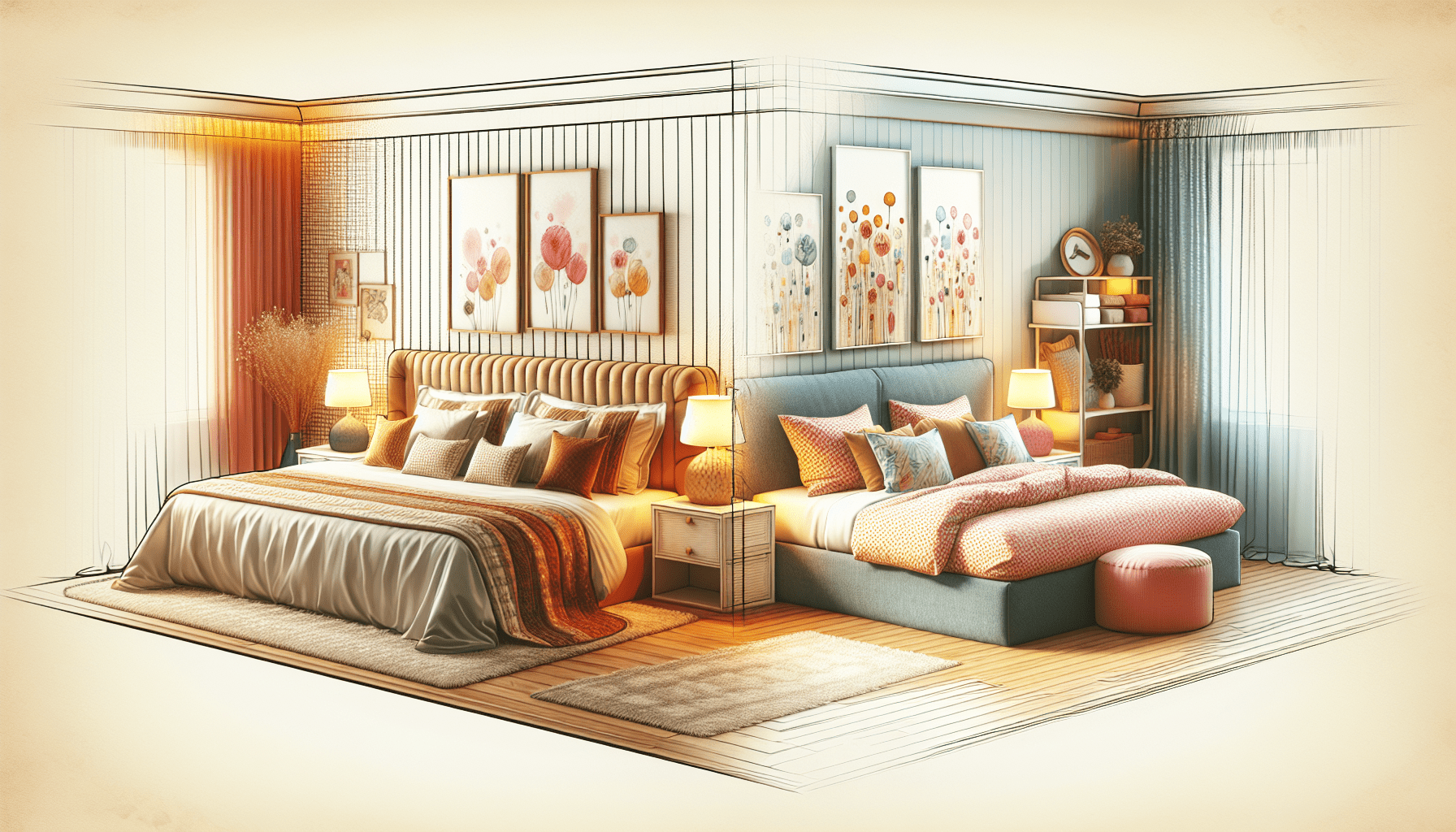 Illustration depicting various bed sizes in a double bedroom.