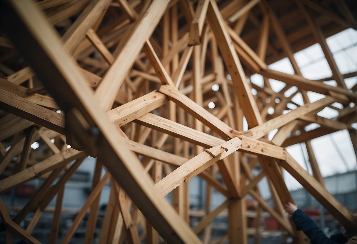 The queen carefully arranges the trusses, weaving them into a sturdy structure
