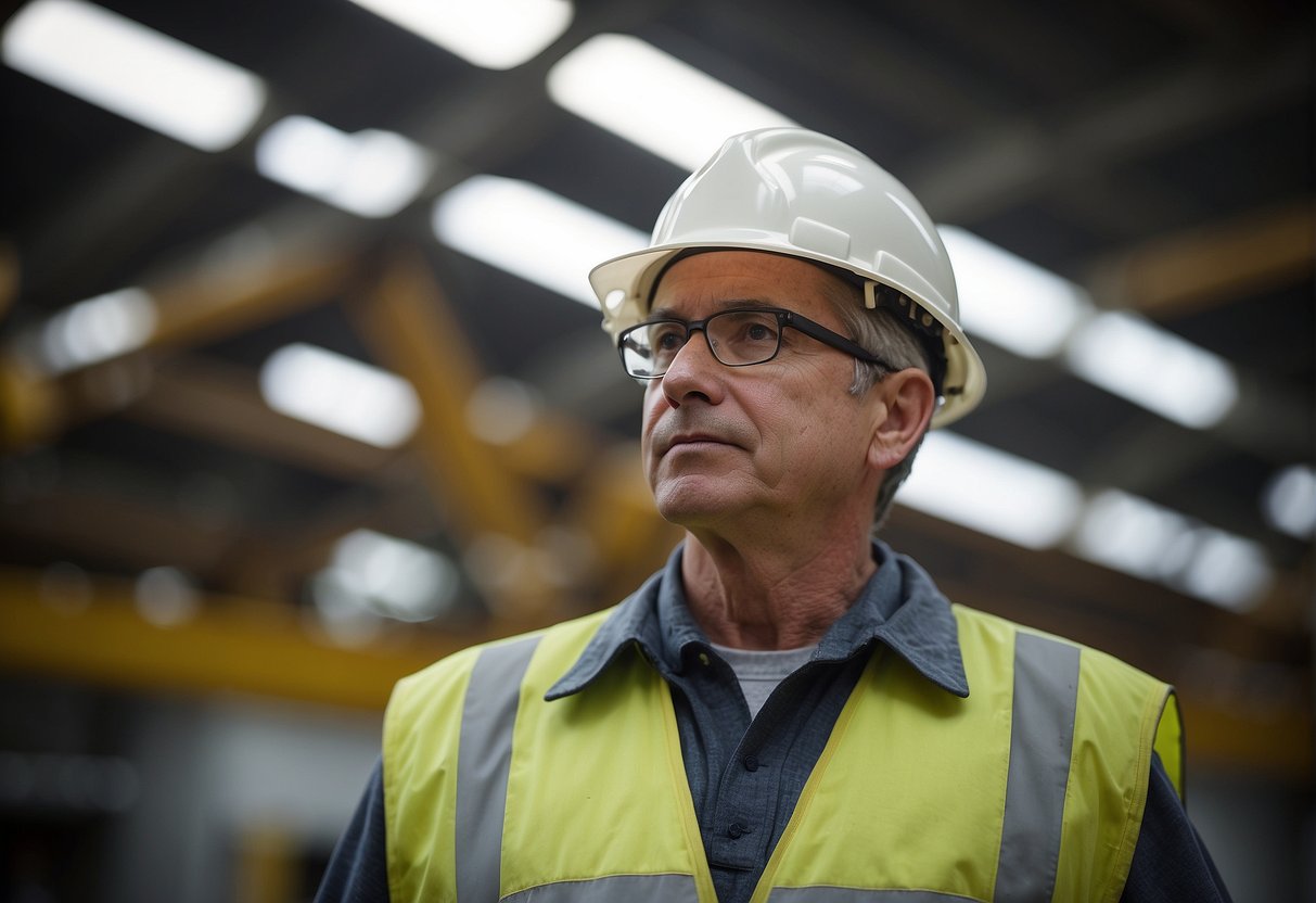 A technician inspects queen trusses for maintenance. The sturdy structures show signs of wear, indicating their long lifespan